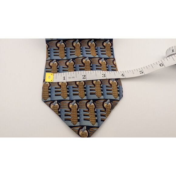 Vintage 1995 UNICEF Silk Tie Évry Cathedral France Architectural Pattern Necktie - Picture 2 of 3